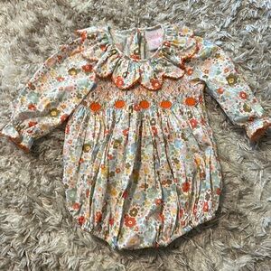 Smocked pumpkin romper